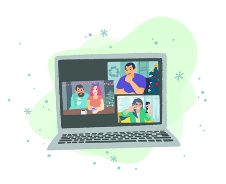 Christmas or New Year chatting with friends or family online.のイラスト素材