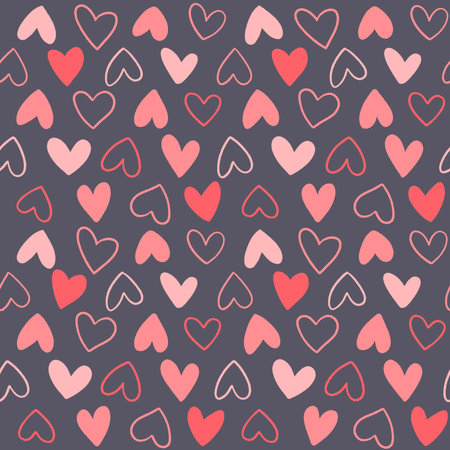 Valentines Day seamless pattern. Flat hand drawn love elements on a dark isolated background.のイラスト素材