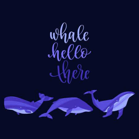 Hand drawn whale with pun quote Whale Hello There.のイラスト素材