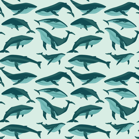 Decorative vector seamless pattern with whales. Ocean animals in trendy flat style.のイラスト素材