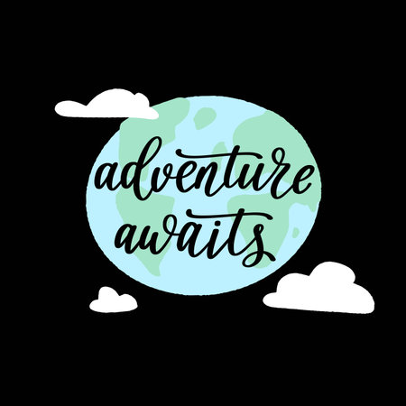 Travel inspiration quote. Positive phrase about trip and adventure.のイラスト素材