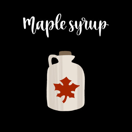 Maple syrup in a bottle. Ingredient for waffles, pancakes, breakfast.のイラスト素材