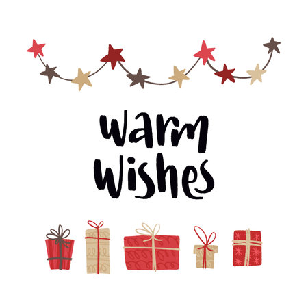 Christmas and New Year quote. Modern lettering and flat hand drawn winter holiday decorative elements.のイラスト素材