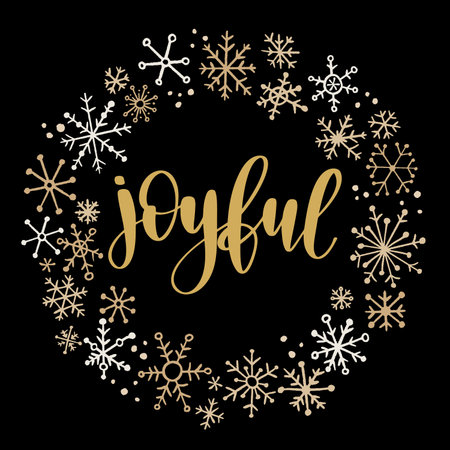 Christmas and New Year quote. Modern lettering and flat hand drawn decorative snowflakes.のイラスト素材