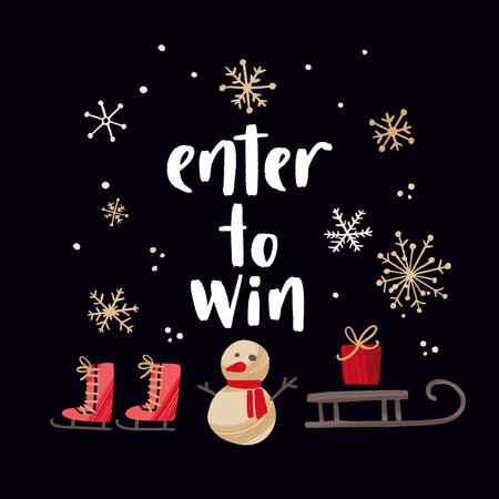 Enter to win. Handwritten lettering and flat hand drawn holiday elements.のイラスト素材