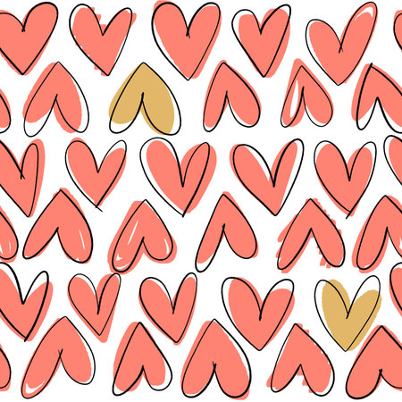 Valentines Day seamless pattern. Trendy flat hand drawn stylized hearts.のイラスト素材