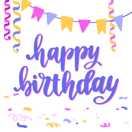 Happy Birthday Party hand drawn text phrase.のイラスト素材