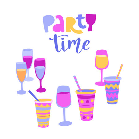 Party time hand drawn colorful text phrase.のイラスト素材