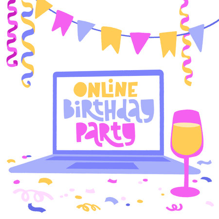 Online birthday party. Online celebration event concept.のイラスト素材