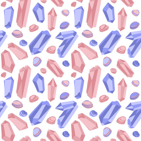 Seamless pattern with different quartz crystals and stones for spiritual practices, yoga or wellness.のイラスト素材