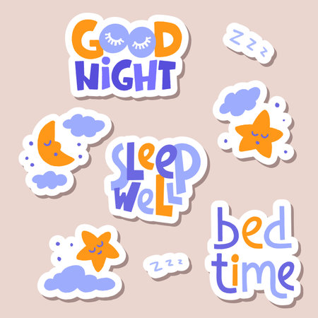 Set of nap lettering quotes with decorative sleep elements on background.のイラスト素材
