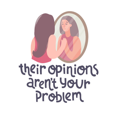 Their opinions arent your problem. Young woman smiling at herself in the mirror.のイラスト素材