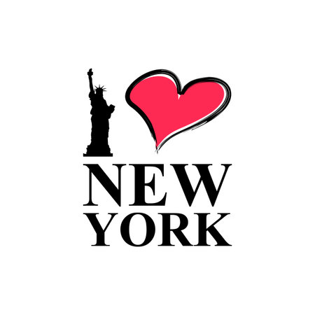 New York hand drawn vector lettering and Liberty statue. Modern calligraphy brush lettering. New York ink lettering. Design element for cards, banners, flyers, New York lettering isolated on white backgroundのイラスト素材