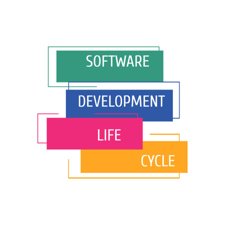 Software Development Life Cycle. Vector illustration software applications in different phases.のイラスト素材
