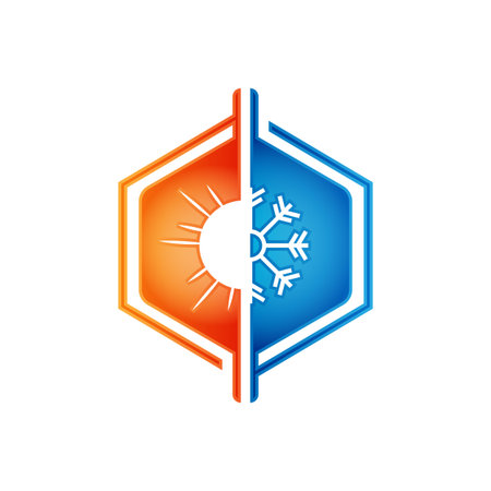 Heating and cooling icon. Abstract heating and cooling hvac icon design vector imageのイラスト素材