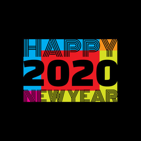Colorful design symbol Happy New Year 2020. Background or poster design on the black background. Vector illustrationのイラスト素材