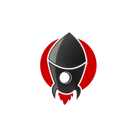 rocket ship with fire. Isolated on white. Flat icon. Vector illustration with flying rocket. Space travel. Project start up sign. Creative idea symbolのイラスト素材
