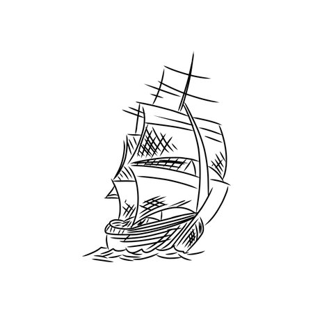vintage sailboat icon. Hand drawn sketch vector isolated on white backgroundのイラスト素材