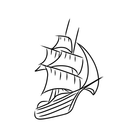 vintage sailboat icon. Hand drawn sketch vector isolated on white backgroundのイラスト素材