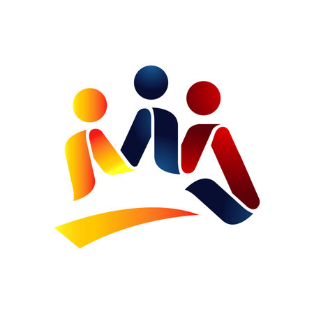 new abstract 3 three people icon template vector design. 
the concept of people unity community symbol with hands togetherのイラスト素材