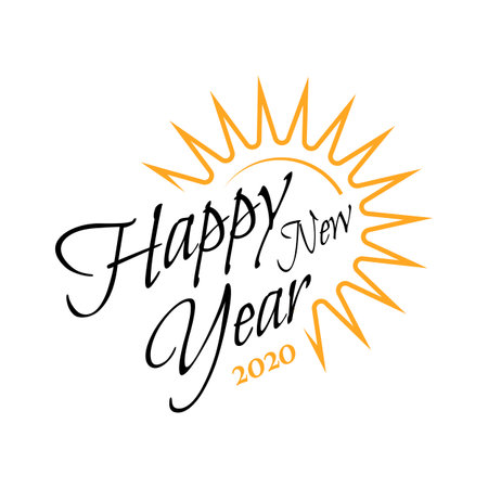 Happy New Year 2020 on White Background. hand drawn curve and swirl of new year 2020 celebrations gretting card Creative Design Concept Image.Illustration of New Year Eve 2020.のイラスト素材