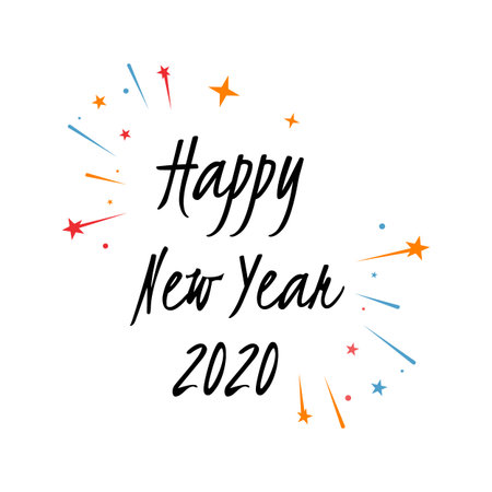 Happy New Year 2020 on White Background. Illustration of New Year Eve 2020. Splashing firework of new year 2020 celebrations Creative Design Concept Image.のイラスト素材