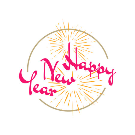 new flat styles hand drawn Happy new year 2020 lettering vector Illustration background Concept Imageのイラスト素材