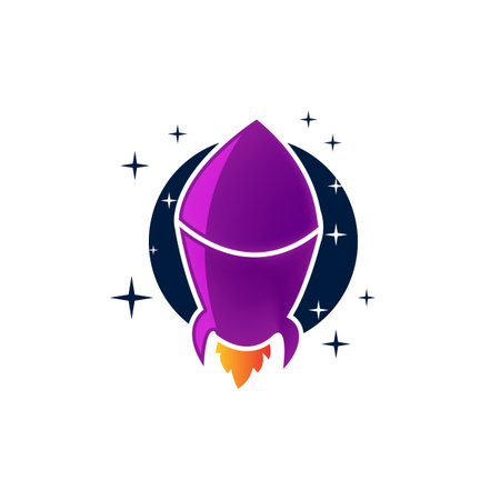 rocket ship with fire. Isolated on white. Flat icon. Vector illustration with flying rocket. Space travel. Project start up sign. Creative idea symbolのイラスト素材