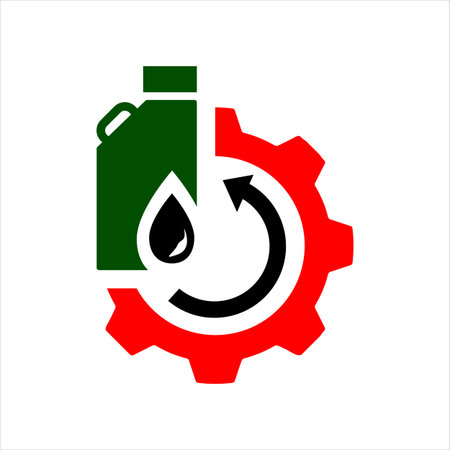 oil change icon  vector. silhouette of oil canister bottle gear and circle arrow .symbol for automotive machine engine.のイラスト素材