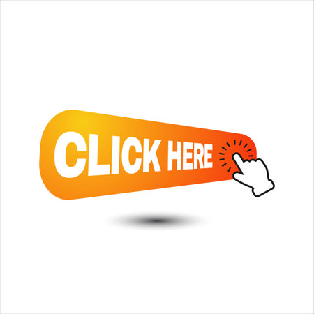 hand pointer clicking click here button vector. round shape click here icon for web banner and site bar.のイラスト素材