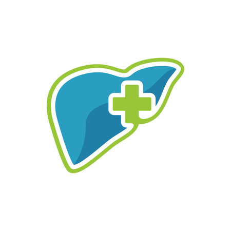 Liver care icon design vector. heart shilhoutte with medical symbol template illustration for liver doctor icon sign.のイラスト素材