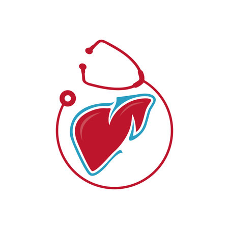 Liver care icon design vector. heart shilhoutte with medical symbol template illustration for liver doctor icon sign.のイラスト素材