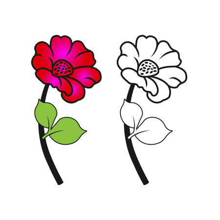 Graphical flower illustration. black flower, contour flower, bloom flower, decorative flower, isolate flower, blossom flower, colorful flowers, monochrome flowerのイラスト素材