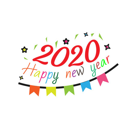 Happy 2020 New Year. Holiday Vector Illustration With Lettering Composition And Burst. Vintage festive labelのイラスト素材