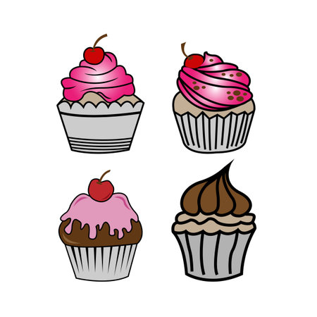 Chocolate cake slice, delicious sliced birthday pie and tasty pink glaze cake isolated vector setのイラスト素材