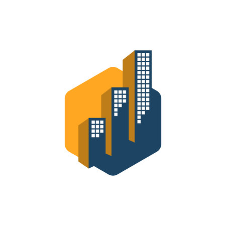 square colorful building icon design vector. symbol and icon of residential flat apartment and skyline templateのイラスト素材