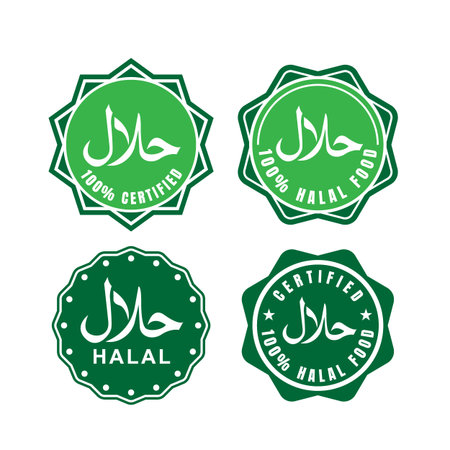 Halal icon vector. Halal food emblem .Sign design. Certificate tag. Food product dietary label for apps and websitesのイラスト素材