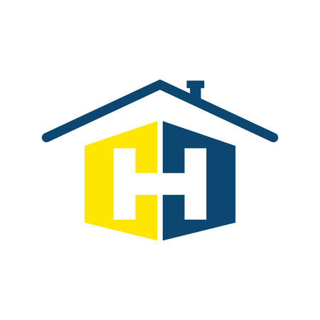 Initial letter H with house shape in blue and yellow simple modern mortage Business company icon Concept.のイラスト素材