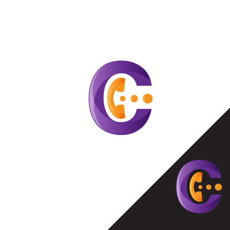 Initial letter C with phone handles shape in purple and orange simple modern Smart Business company icon Concept.のイラスト素材