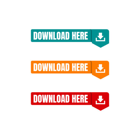 Download Here Button Stylist Text Rounded Rectangular Shape with Download Sign Vector Symbolのイラスト素材