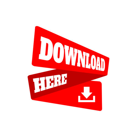Download Here Button Stylist Text Rounded Rectangular Shape with Download Sign Vector Symbolのイラスト素材