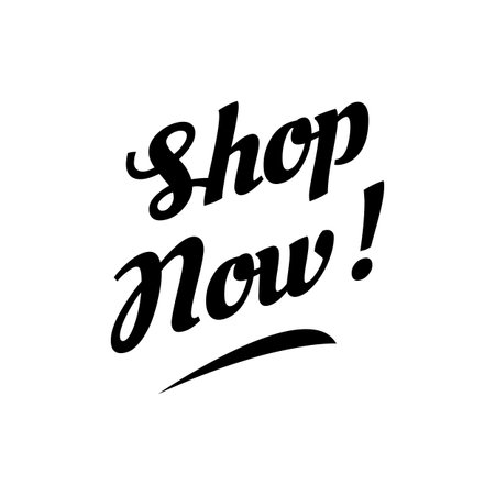 Shop now button lettering text vector design with business symbol icon template for banner site page website elementのイラスト素材