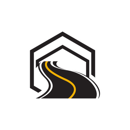 Road construction creative symbol layout. Paving logo design concept. Asphalt repair company sign ideaのイラスト素材