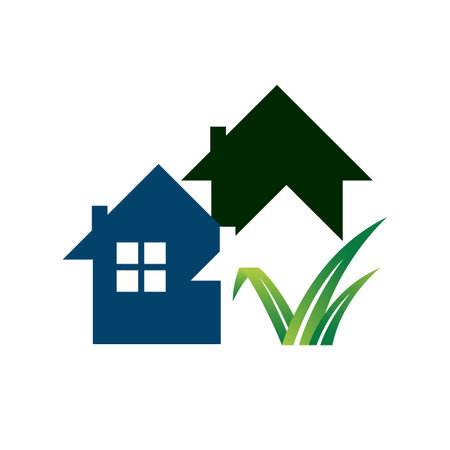 gardening landscaping logo design vector lawn and house illustrationsのイラスト素材