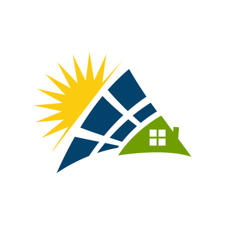 Sun Energy Solar panels logo house and template for green power and natural electricityのイラスト素材