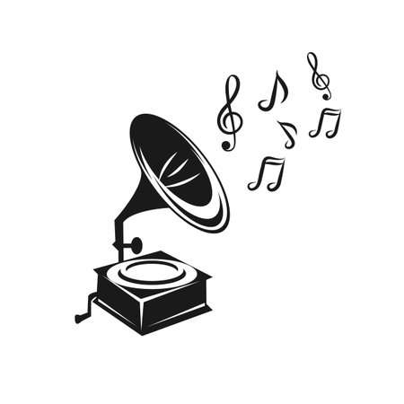 Hand drawn gramophone, sketch. Music, nostalgia symbol. Vintage vector illustrationのイラスト素材
