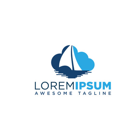 Yacht cloudshape logo design. Yachting club or yacht sport team vector logo design. Marine travel adventure or yachting championship or sailing trip tournament.のイラスト素材