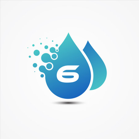 Droplet vector design with letter 6 symbol design minimalist. Letter 6 for your best business symbol.のイラスト素材