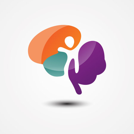 Abstract colorful people inside the brain vector icon on the white background.のイラスト素材