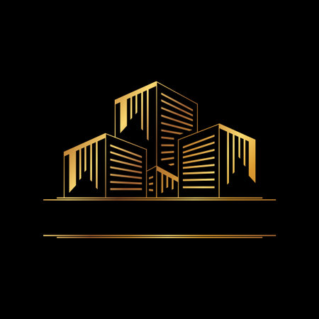 Abstract and luxury design building with gold color on the black background.のイラスト素材